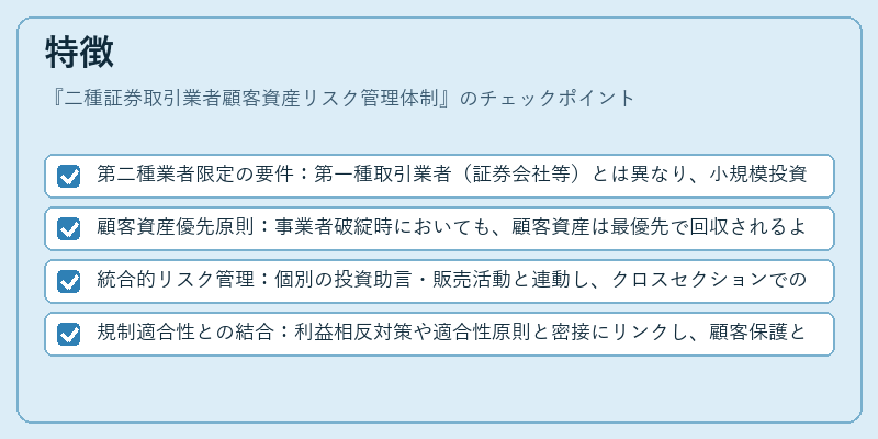 特徴（二種証券取引業者顧客資産リスク管理体制）の図解