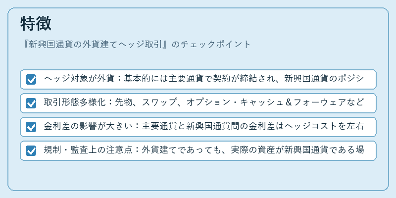 特徴（新興国通貨の外貨建てヘッジ取引）の図解