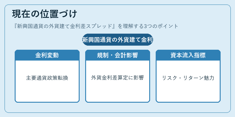 現在の位置づけ（新興国通貨の外貨建て金利差スプレッド）の図解