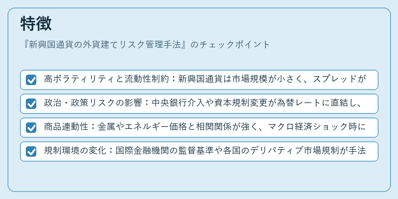 特徴（新興国通貨の外貨建てリスク管理手法）の図解