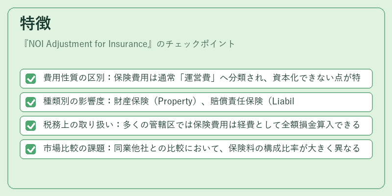 特徴（NOI Adjustment for Insurance）の図解