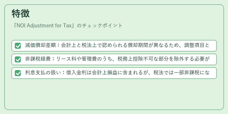 特徴（NOI Adjustment for Tax）の図解