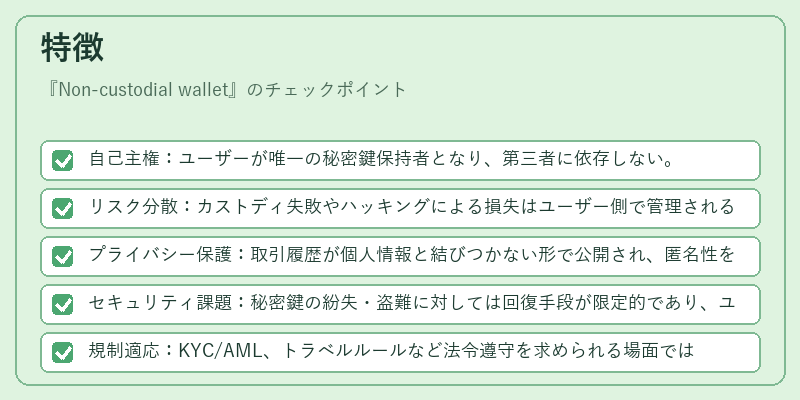 特徴（Non‑custodial wallet）の図解