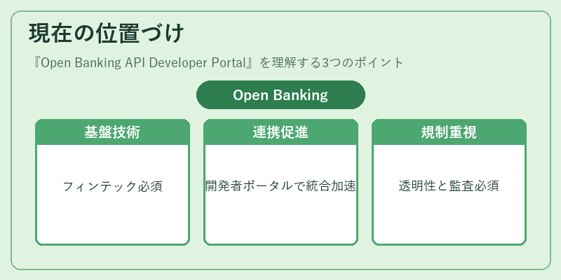 現在の位置づけ（Open Banking API Developer Portal）の図解