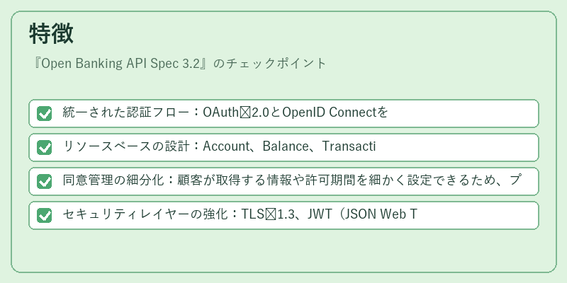 特徴（Open Banking API Spec 3.2）の図解