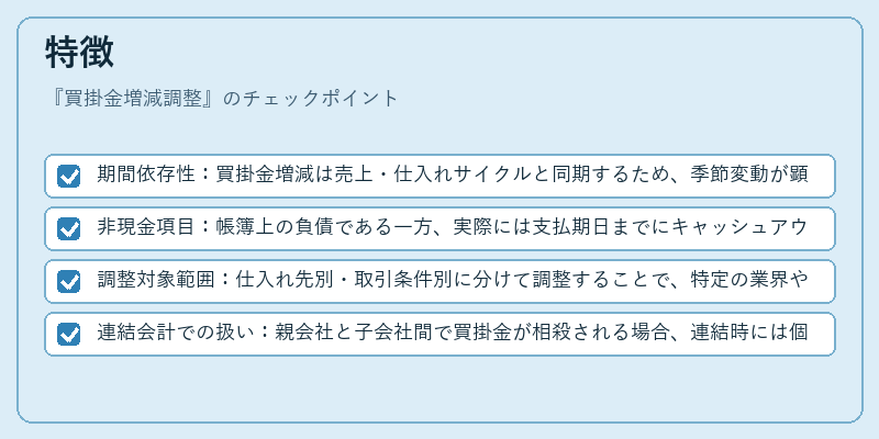 特徴（買掛金増減調整）の図解
