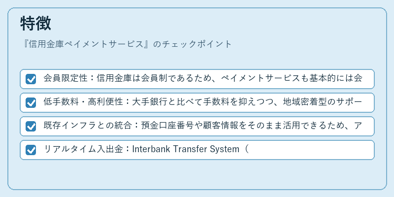 特徴（信用金庫ペイメントサービス）の図解