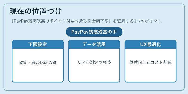 現在の位置づけ（PayPay残高残高のポイント付与対象取引金額下限）の図解