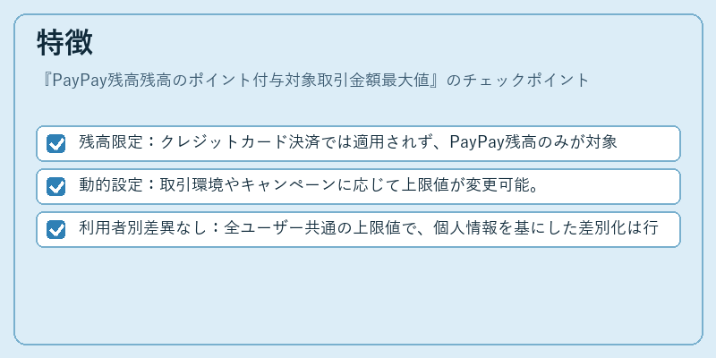特徴（PayPay残高残高のポイント付与対象取引金額最大値）の図解
