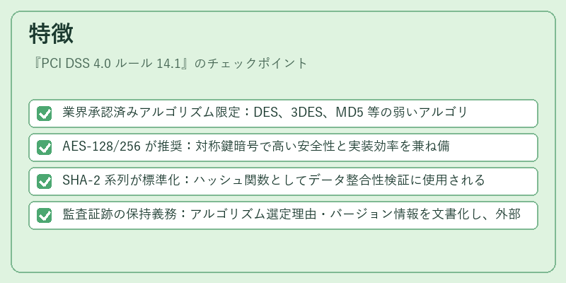 特徴（PCI DSS 4.0 ルール 14.1）の図解