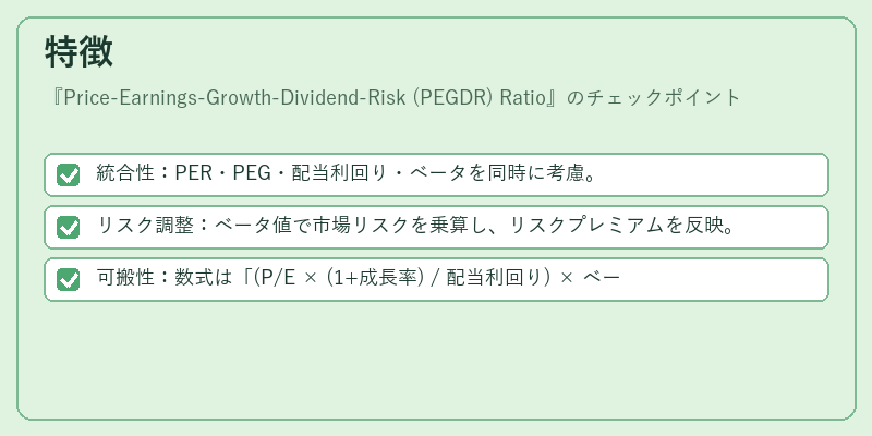 特徴(Price-Earnings-Growth-Dividend-Risk (PEGDR) Ratio)の図解