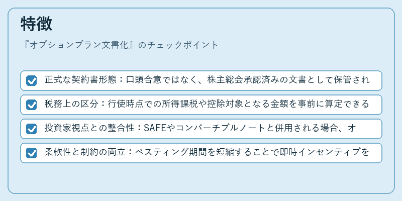 特徴（オプションプラン文書化）の図解