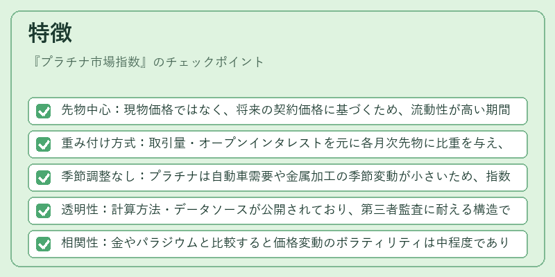 特徴（プラチナ市場指数）の図解