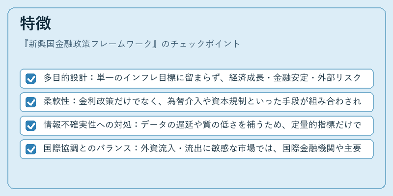 特徴（新興国金融政策フレームワーク）の図解