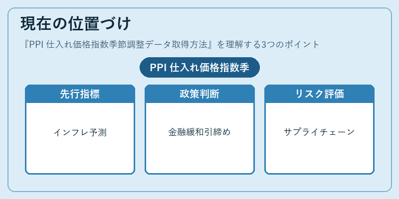 現在の位置づけ(PPI 仕入れ価格指数季節調整データ取得方法)の図解