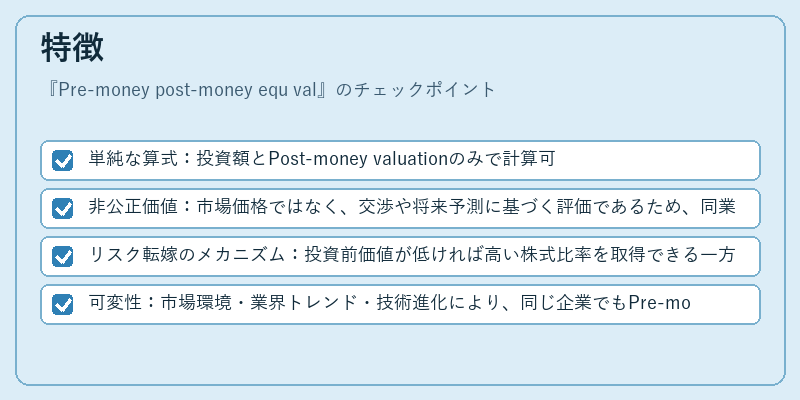 特徴（Pre‑money post‑money equ val）の図解