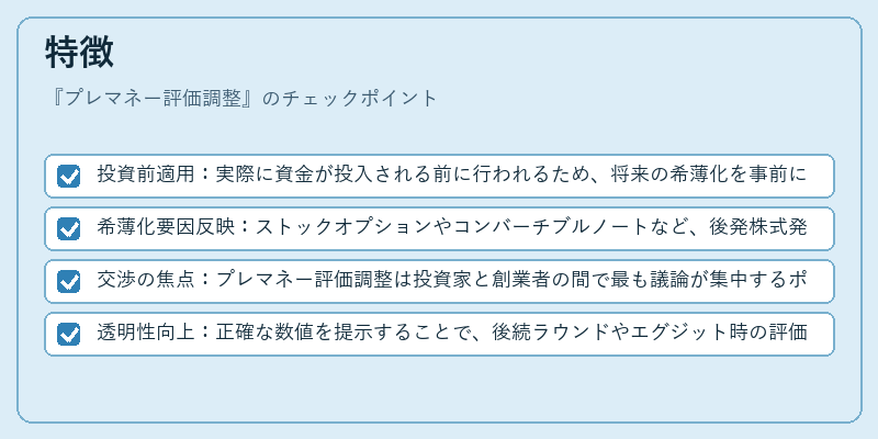 特徴（プレマネー評価調整）の図解