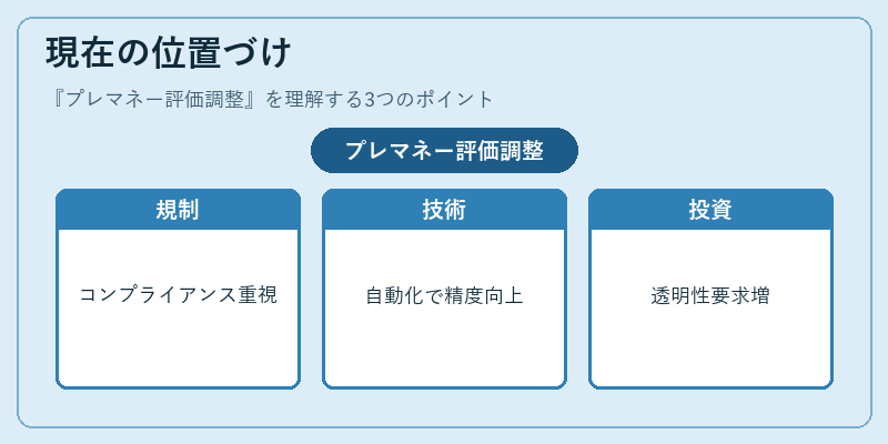 現在の位置づけ（プレマネー評価調整）の図解