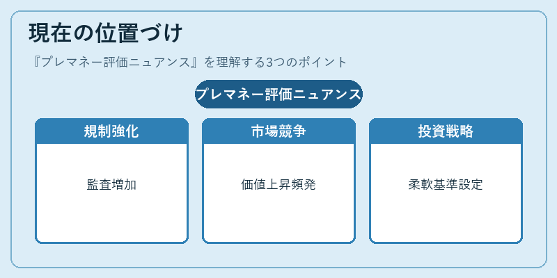 現在の位置づけ(プレマネー評価ニュアンス)の図解