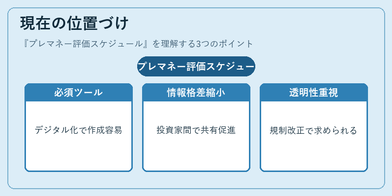 現在の位置づけ（プレマネー評価スケジュール）の図解