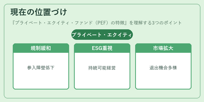 現在の位置づけ（プライベート・エクイティ・ファンド（PEF）の特徴）の図解