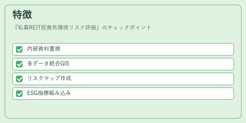 特徴（私募REIT投資先環境リスク評価）の図解
