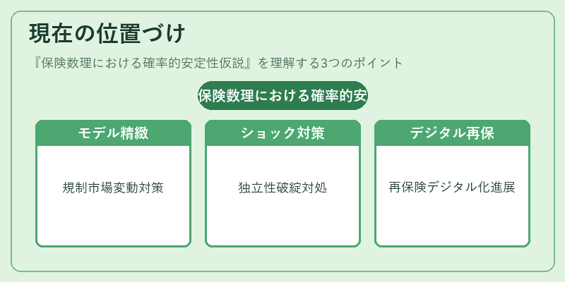 現在の位置づけ(保険数理における確率的安定性仮説)の図解