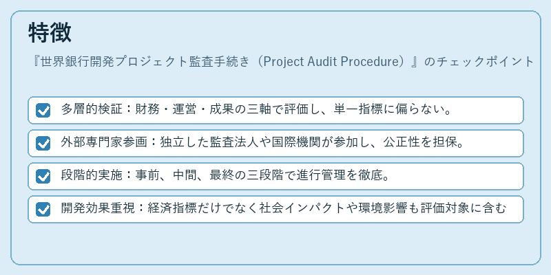 特徴（世界銀行開発プロジェクト監査手続き（Project Audit Procedure））の図解