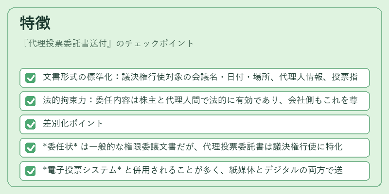 特徴（代理投票委託書送付）の図解
