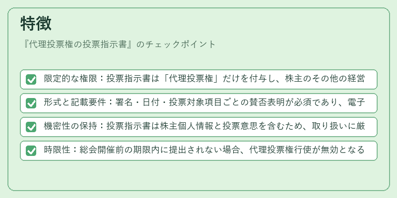 特徴（代理投票権の投票指示書）の図解