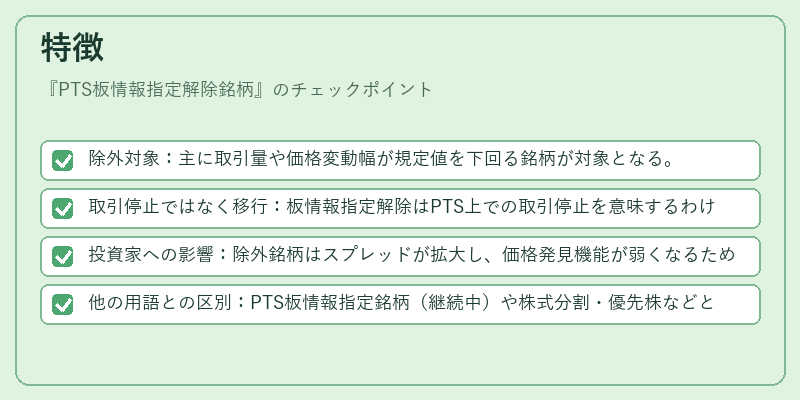 特徴（PTS板情報指定解除銘柄）の図解