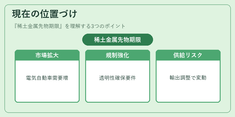 現在の位置づけ（稀土金属先物期限）の図解