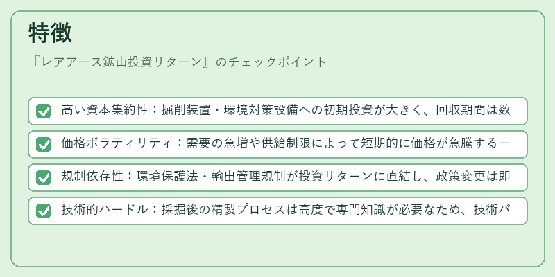 特徴（レアアース鉱山投資リターン）の図解