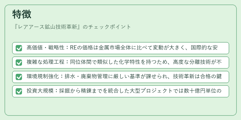 特徴（レアアース鉱山技術革新）の図解