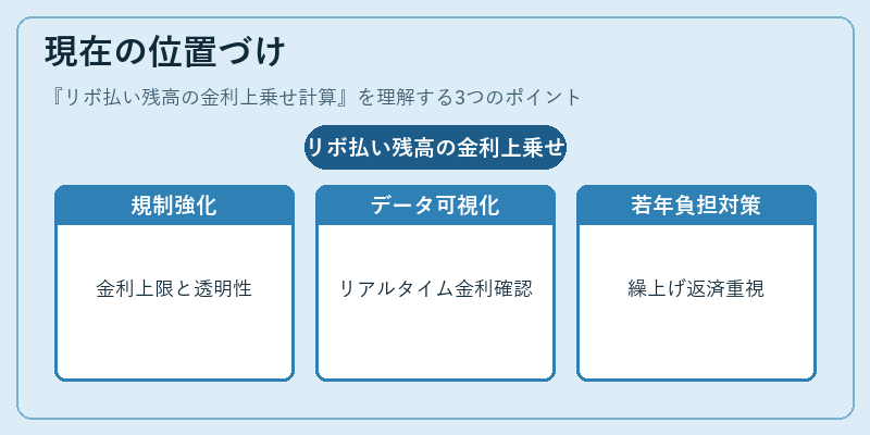 現在の位置づけ（リボ払い残高の金利上乗せ計算）の図解