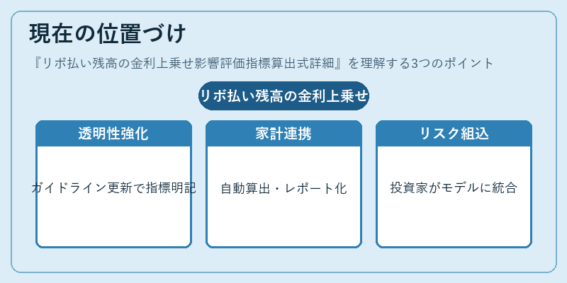 現在の位置づけ（リボ払い残高の金利上乗せ影響評価指標算出式詳細）の図解