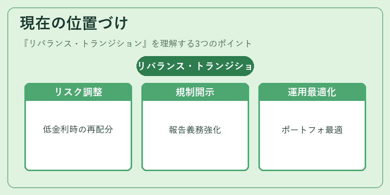 現在の位置づけ(リバランス・トランジション)の図解