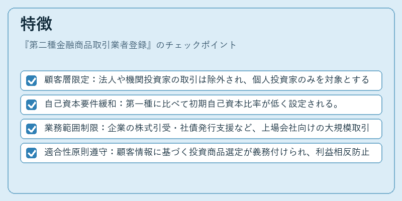 特徴（第二種金融商品取引業者登録）の図解