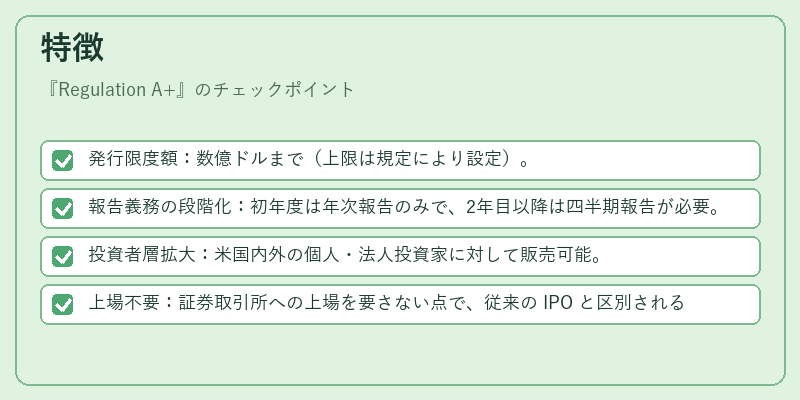 特徴（Regulation A+）の図解