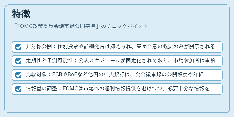 特徴(FOMC政策委員会議事録公開基準)の図解