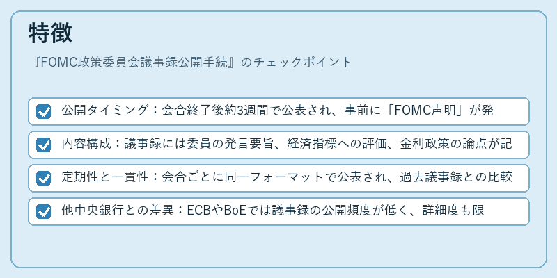 特徴(FOMC政策委員会議事録公開手続)の図解