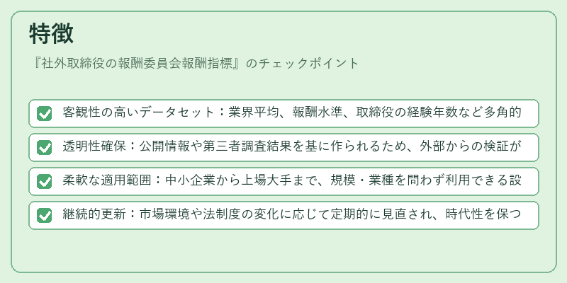 特徴（社外取締役の報酬委員会報酬指標）の図解