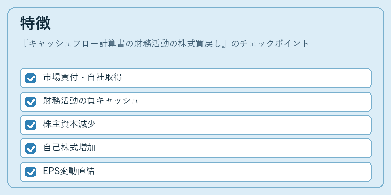 特徴（キャッシュフロー計算書の財務活動の株式買戻し）の図解