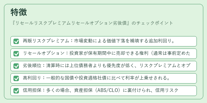 特徴（リセールリスクプレミアムリセールオプション劣後債）の図解