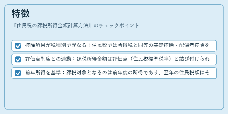 特徴（住民税の課税所得金額計算方法）の図解