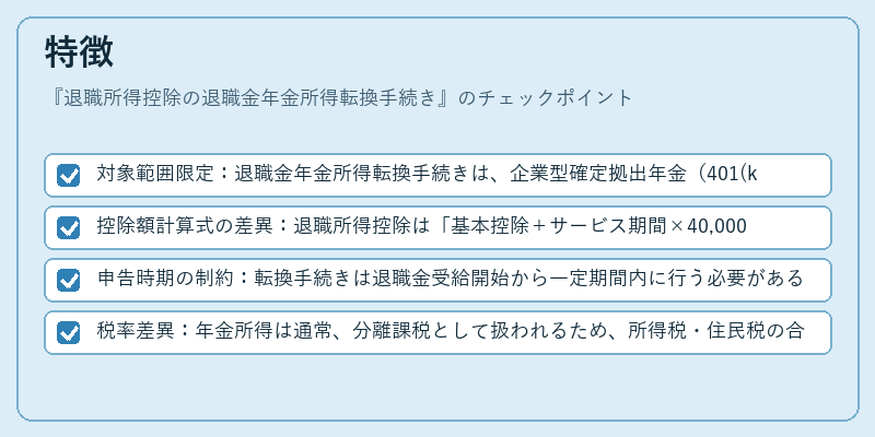 特徴（退職所得控除の退職金年金所得転換手続き）の図解