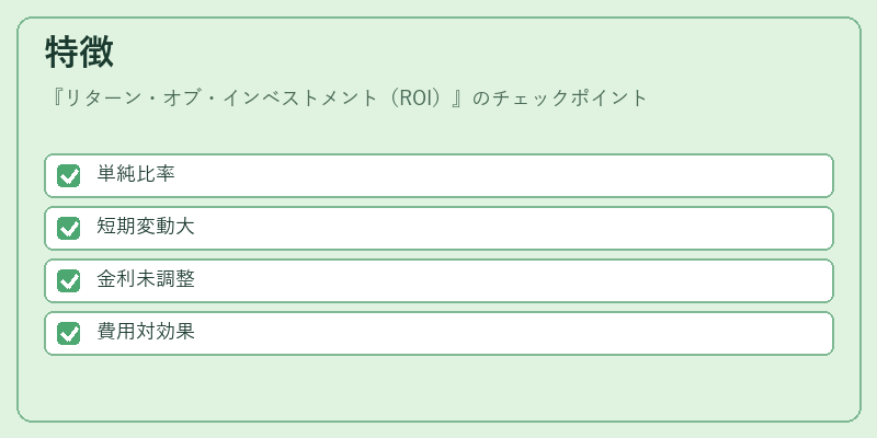特徴（リターン・オブ・インベストメント（ROI））の図解