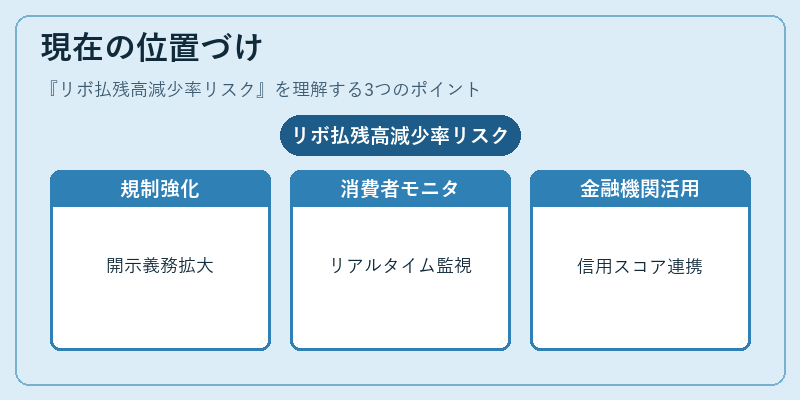 現在の位置づけ(リボ払残高減少率リスク)の図解