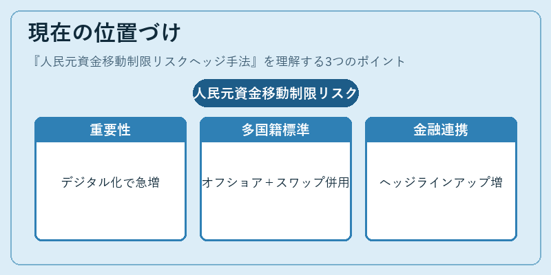現在の位置づけ（人民元資金移動制限リスクヘッジ手法）の図解