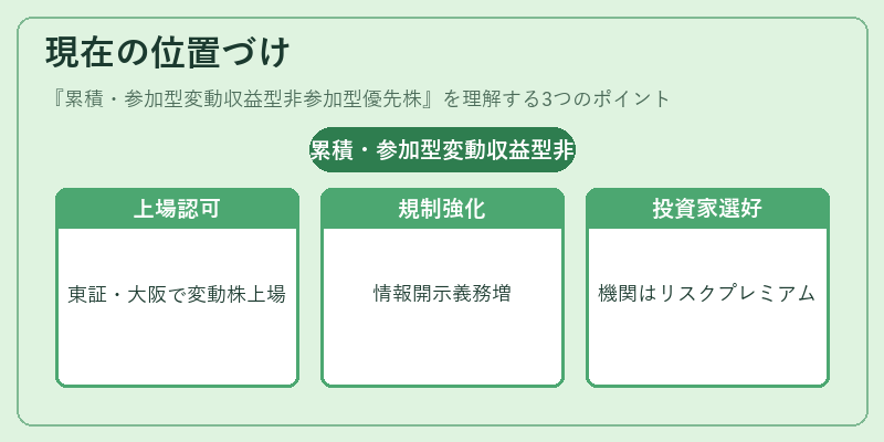 現在の位置づけ(累積・参加型変動収益型非参加型優先株)の図解